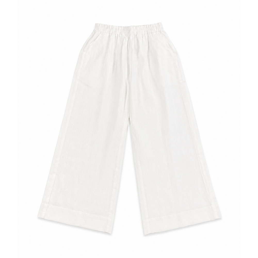Olea | Pantalón de Lino de Pierna Ancha con Cintura Elástica para Dama