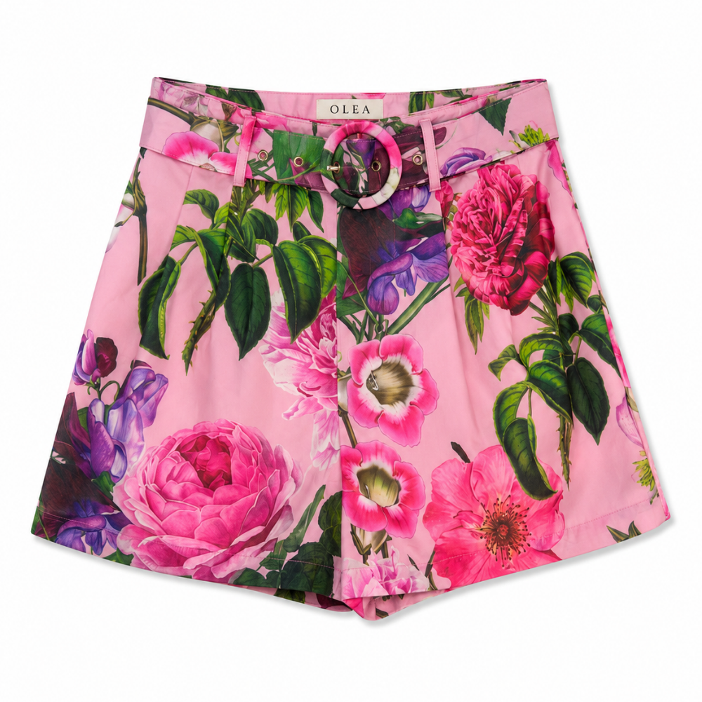 olea-pantalon-corto-satinado-tiro-alto-cinturon-hebilla-circular-estampado-rosas-rosa