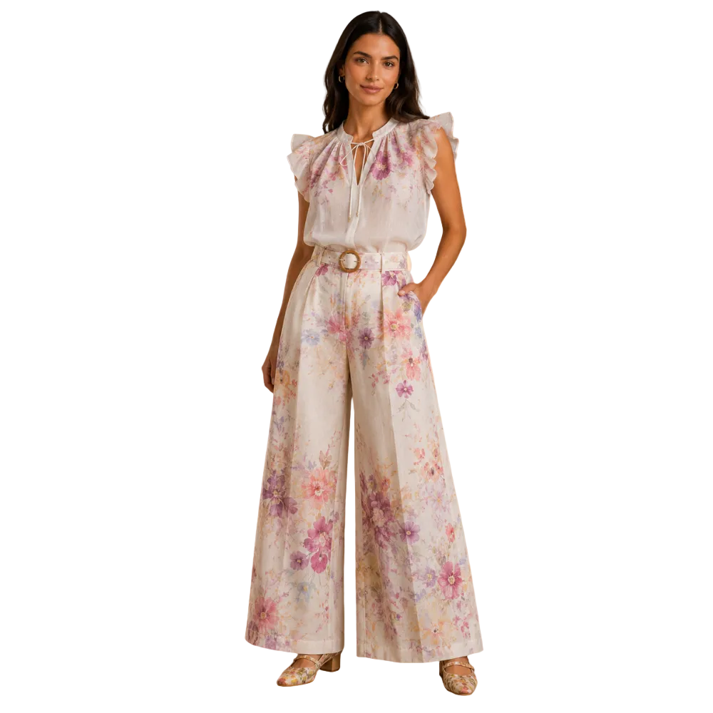 olea-pantalon-palazzo-lino-tiro-alto-wide-leg-cinturon-bambu-estampado-floral-acuarela-modelo