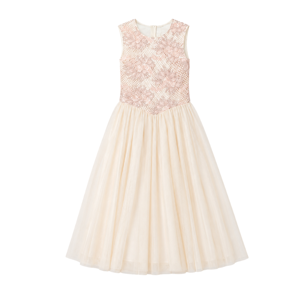 olea-vestido-largo-gala-fiesta-sin-mangas-cuerpo-encaje-flores-3d-rosa-falda-tul-marfil