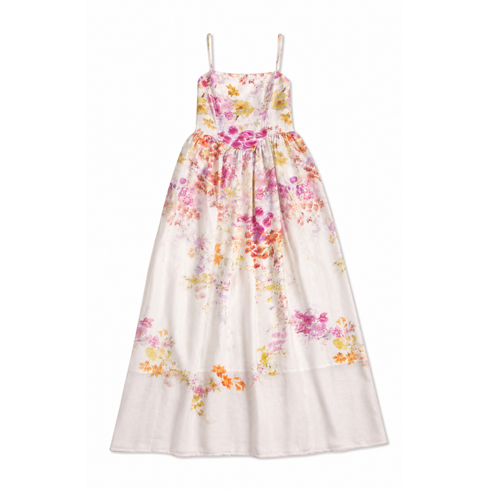 olea-vestido-largo-lino-escote-recto-tirantes-finos-estampado-floral-acuarela-blanco-front