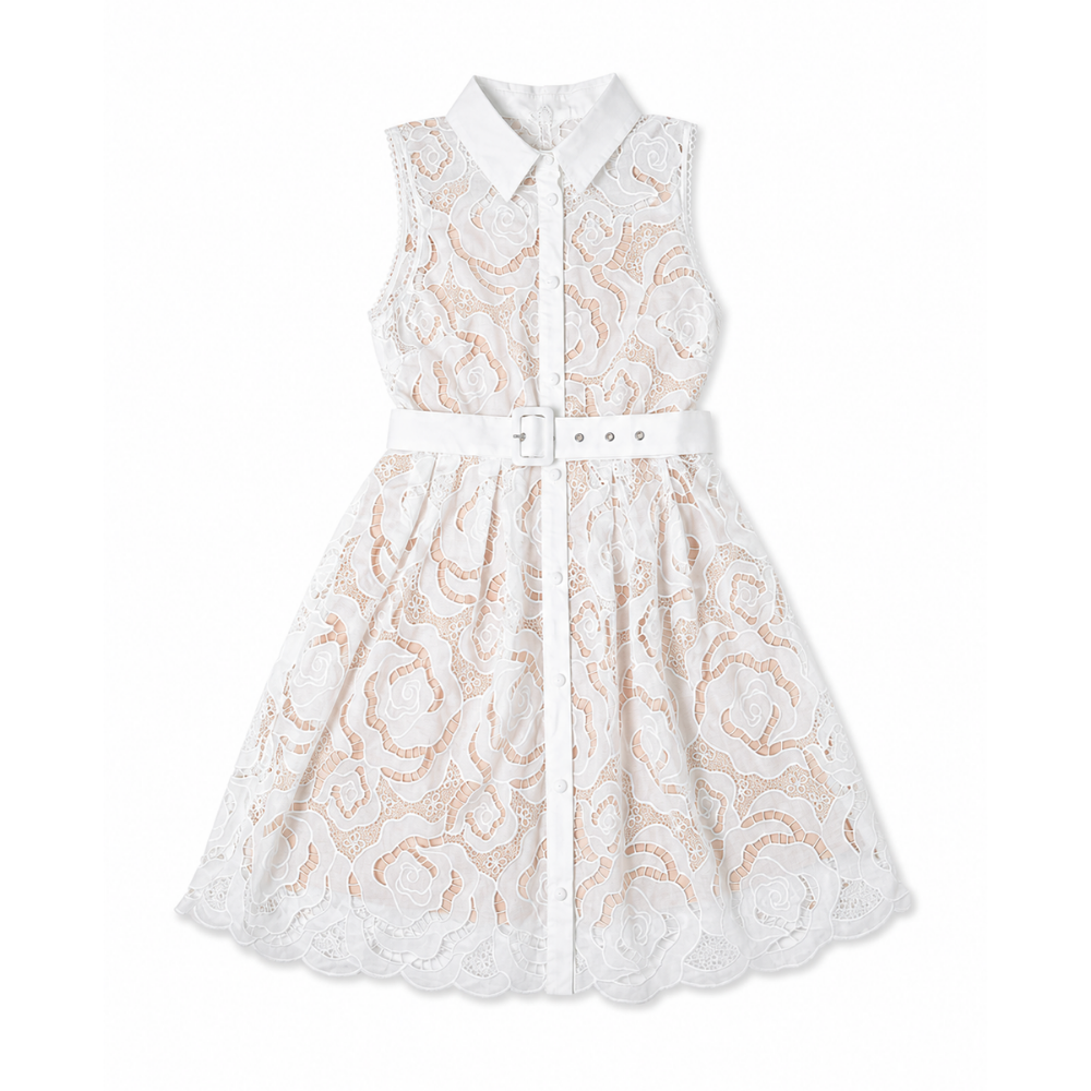 olea-vestido-corto-camisero-sin-mangas-encaje-guipur-flores-blanco-cinturon-forro-nude