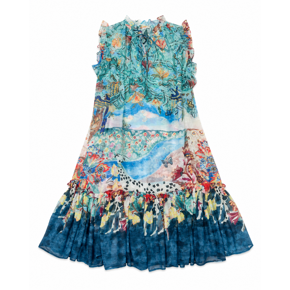 olea-vestido-midi-gasa-sin-mangas-cuello-fruncido-lazos-volante-bajo-estampado-tropical-paisaje-azul