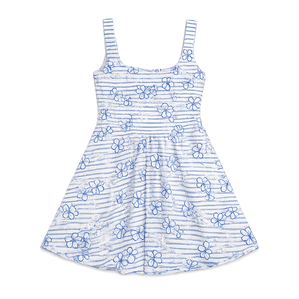 Olea | Vestido Corto con Rayas Marineras y Bordado de Flores para Dama