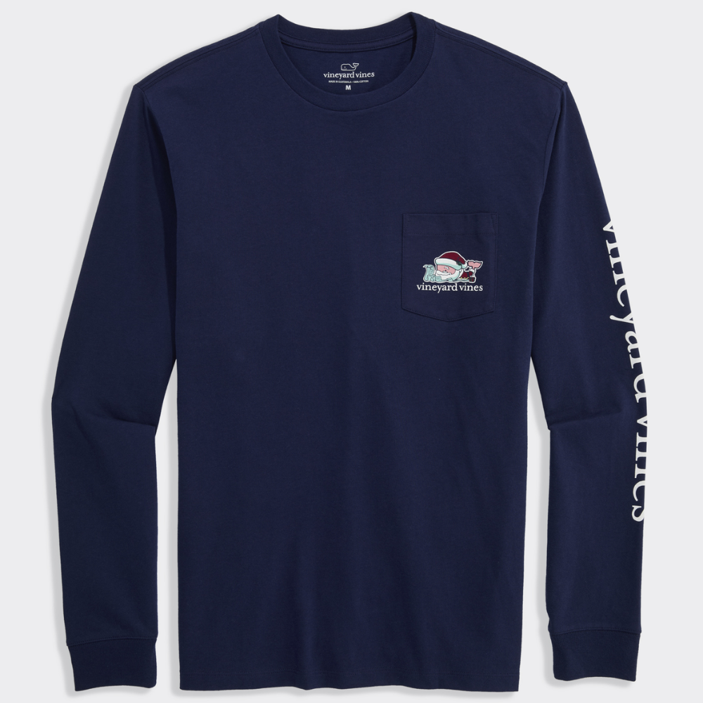 Vineyard Vines | Lista De Santa Whale Con Camiseta De Bolsillo Larga