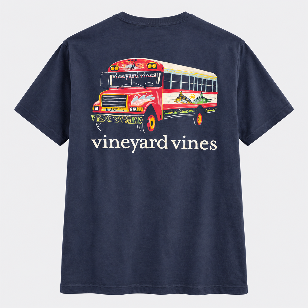 Vineyard Vines | T-shirt de caballero con bolsillo y estampado de bus Panamá