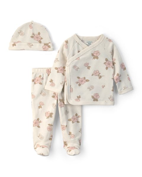 Carter's | Conjunto de 3 Piezas Floral con Gorro para Bebé