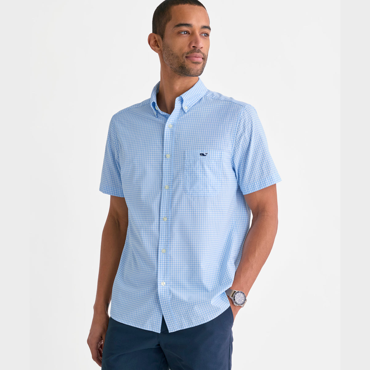 Vineyard Vines | Camisa de manga corta Coral Reef Gingham Featherweight para hombre