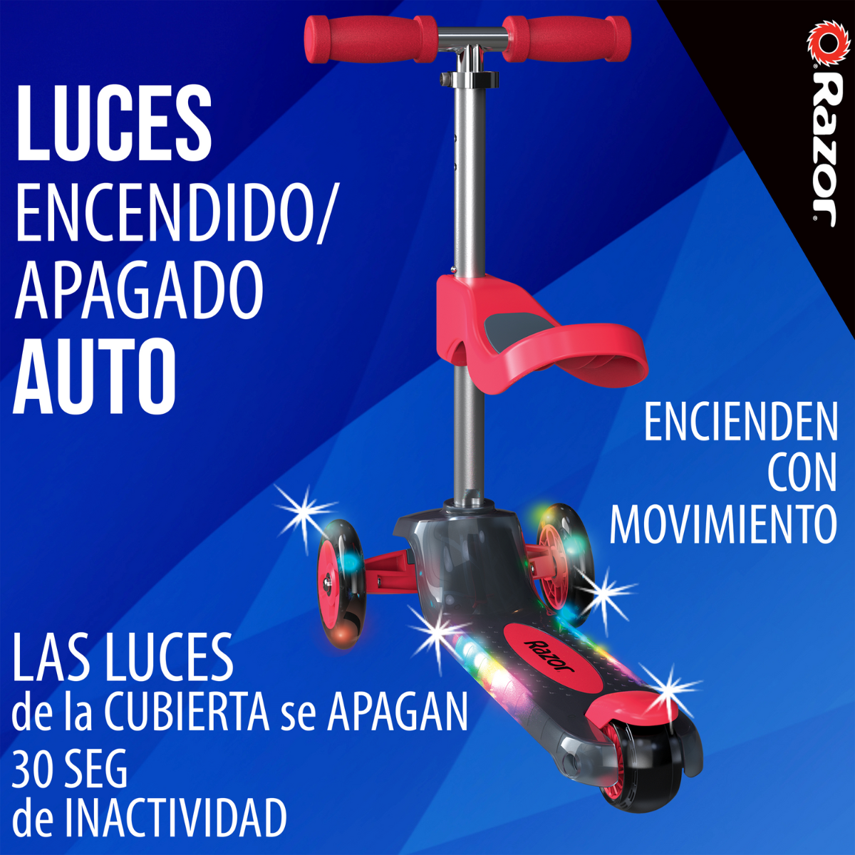 Razor Rollie DLX, Scooter Iluminado de 3 Ruedas, Rojo