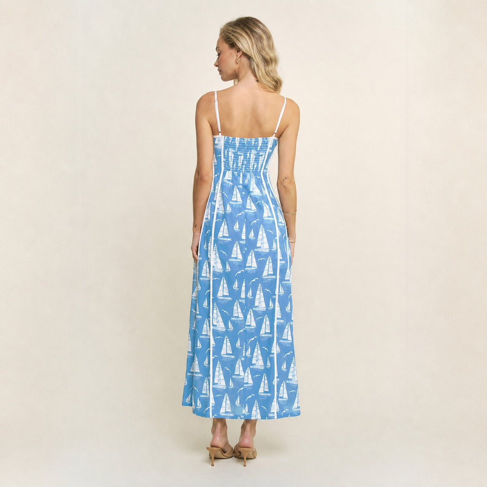 Vestido Midi Estampado con Escote Cuadrado para Dama