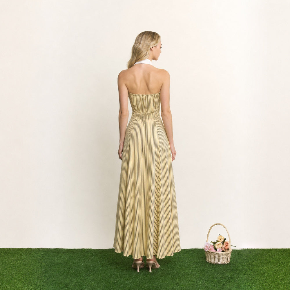 Vestido Maxi de Rayas con Cuello Halter para Dama