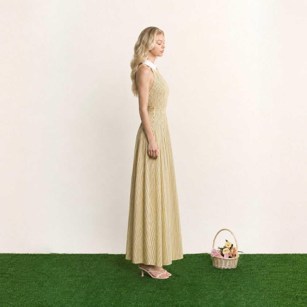 Vestido Maxi de Rayas con Cuello Halter para Dama