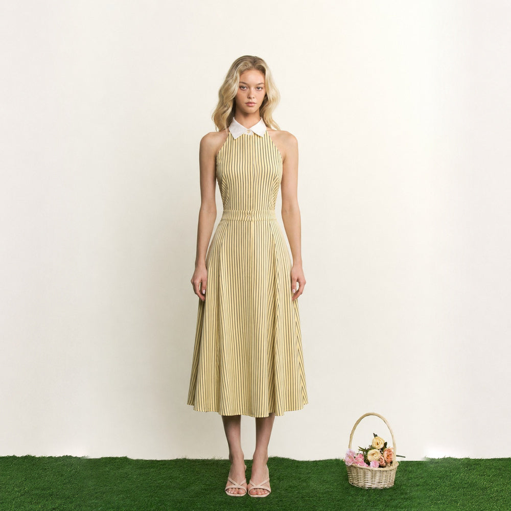 Vestido Maxi de Rayas con Cuello Halter para Dama