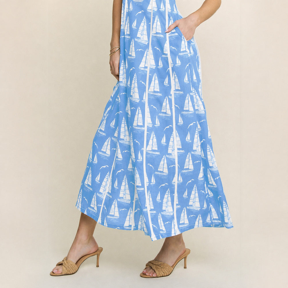 Vestido Midi Estampado con Escote Cuadrado para Dama
