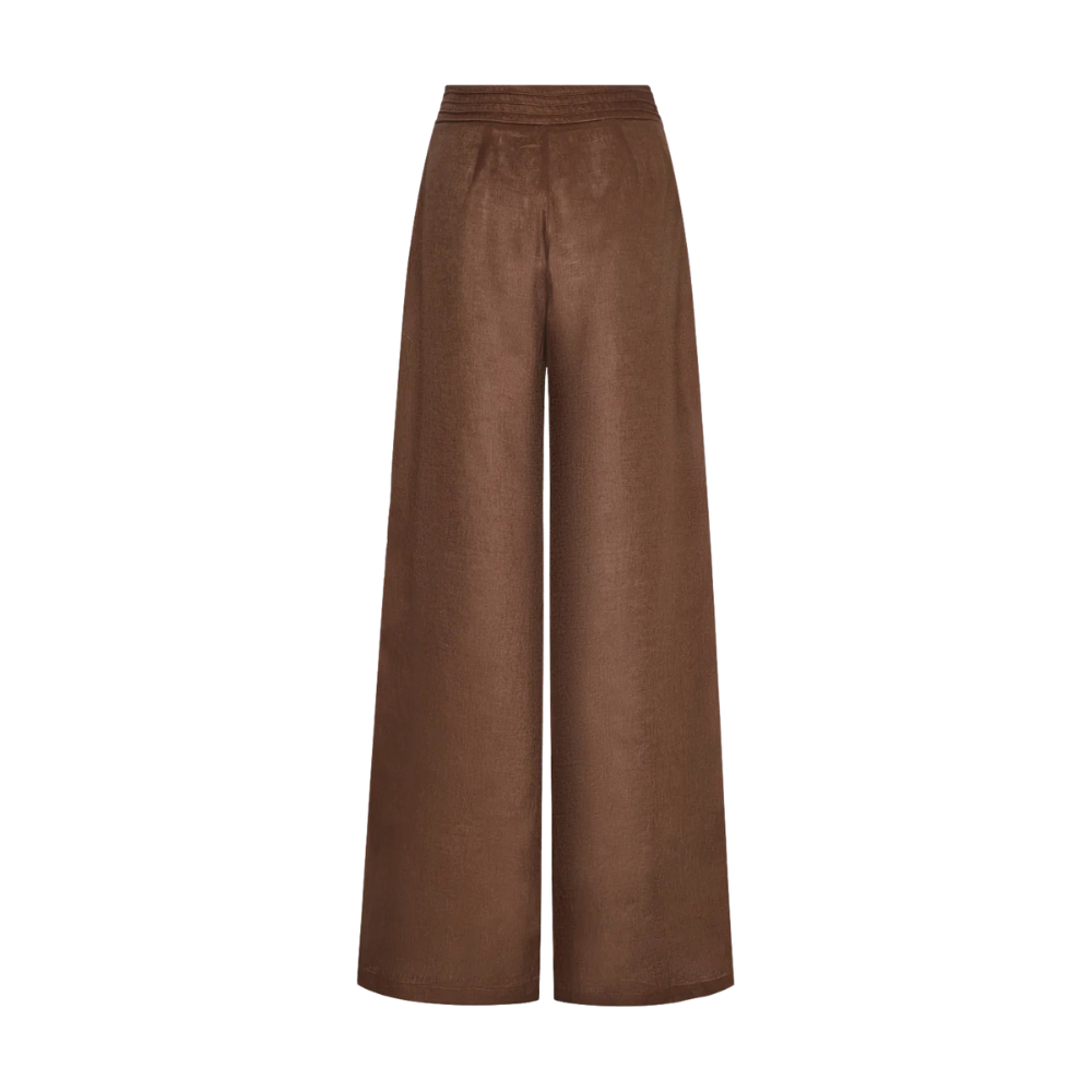 Pantalón wide leg lino tiro alto pretina bordada - detalle pretina bordada artesanal lino 100% coffee