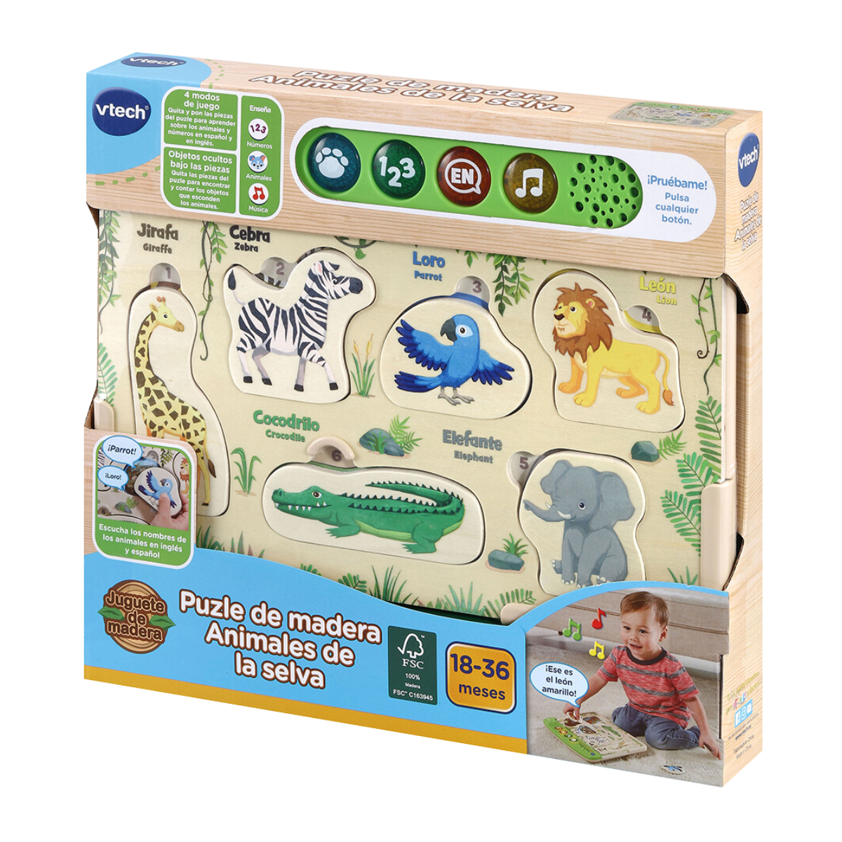 Animales en la Selva Puzzle Wood