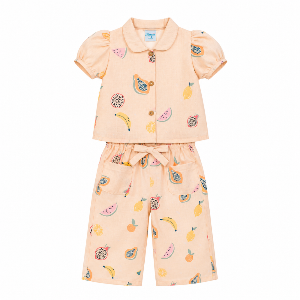Chaticos | Conjunto Estampado Frutal con Camisa y Pantalón para Niña