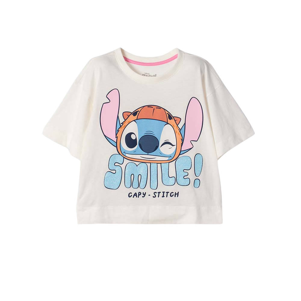 Camiseta Niña Lilo Stitch Exterior Mic - color Crudo vista frontal
