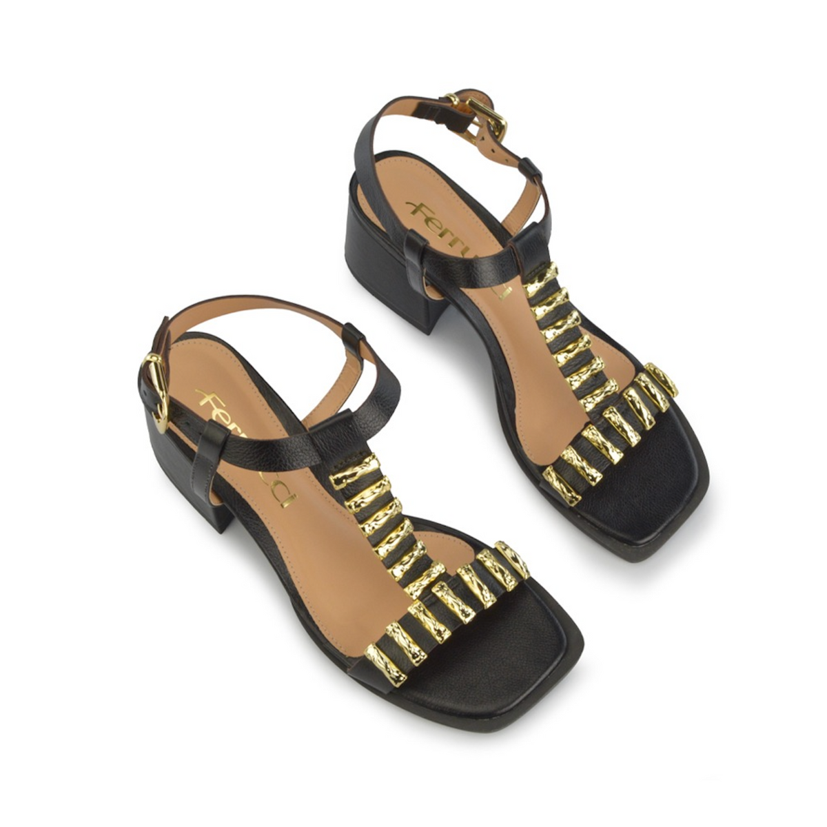 Ferrucci | Sandalia Taco Bloque con Adornos