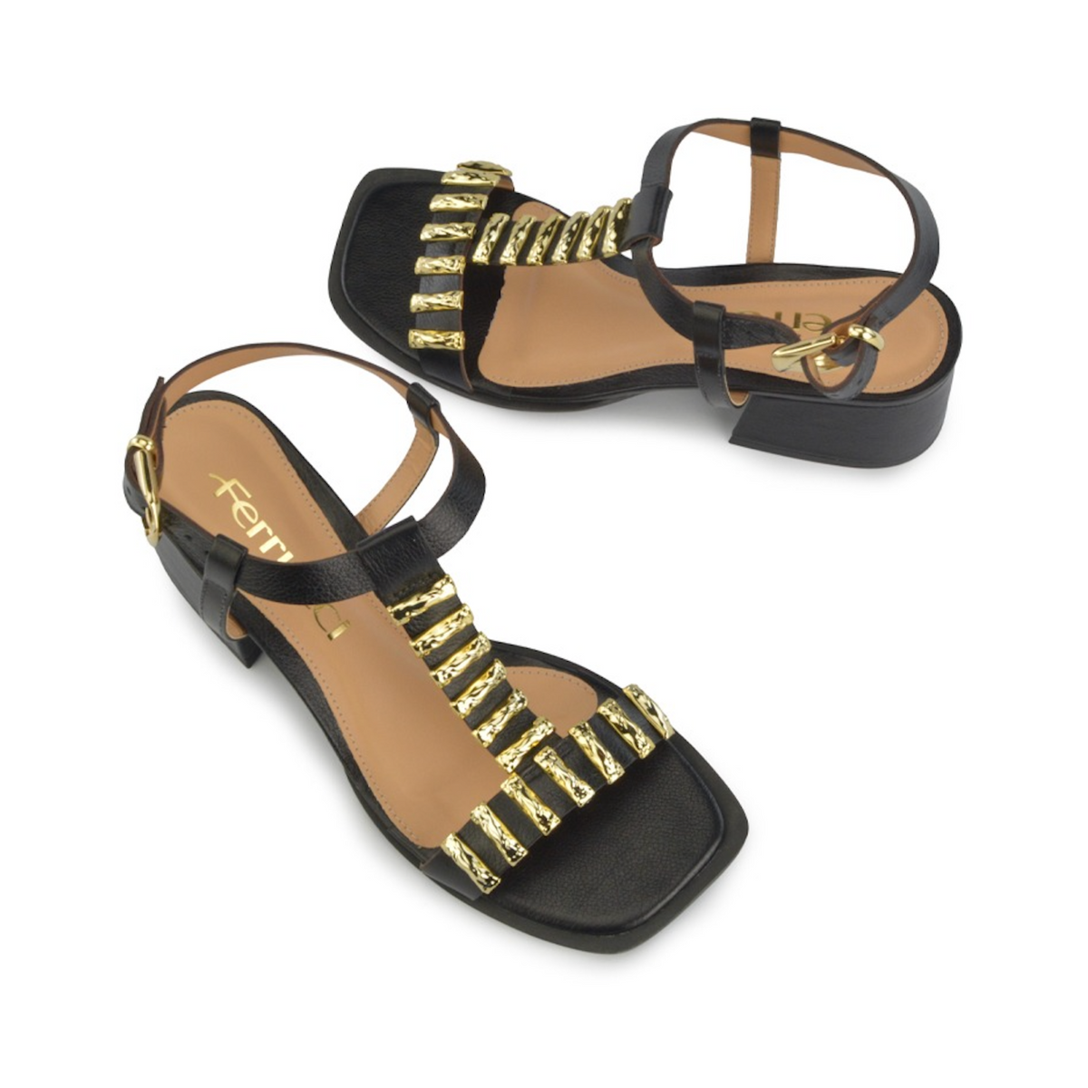 Ferrucci | Sandalia Taco Bloque con Adornos