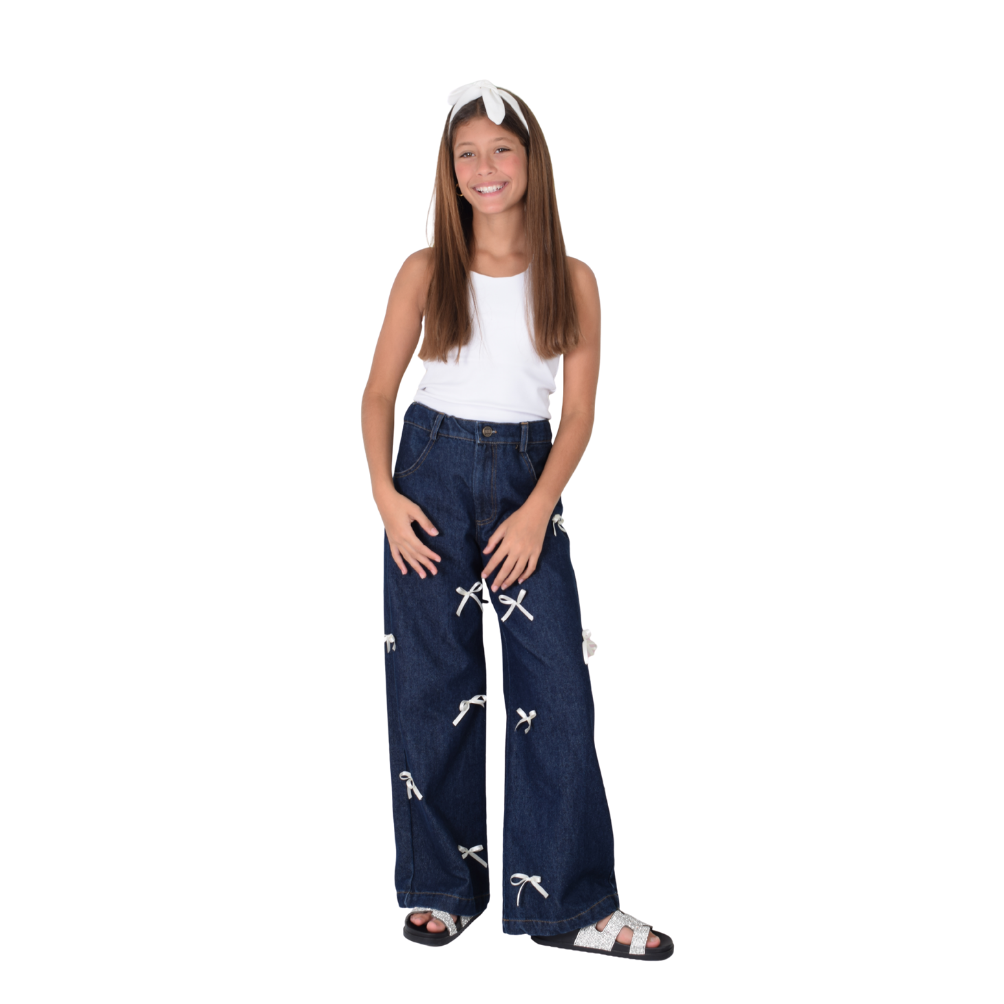 Zocca Kids | Pantalón Denim Decorado con Lacitos en Cinta para Niña