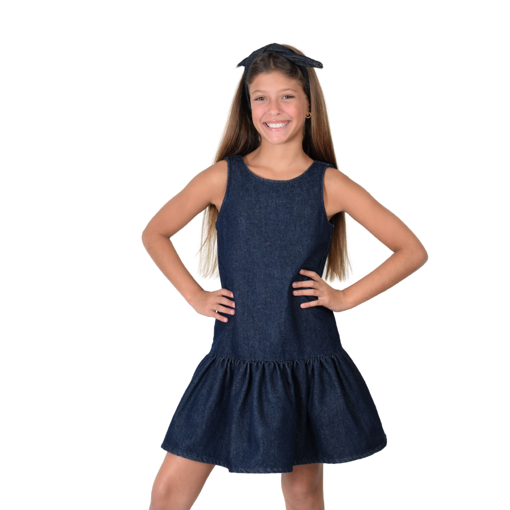 Zocca Kids | Vestido Denim Manga Sisa con Escote en Espalda para Niña