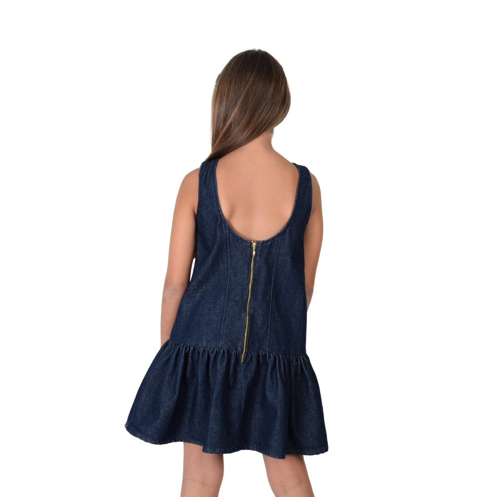 Zocca Kids | Vestido Denim Manga Sisa con Escote en Espalda para Niña