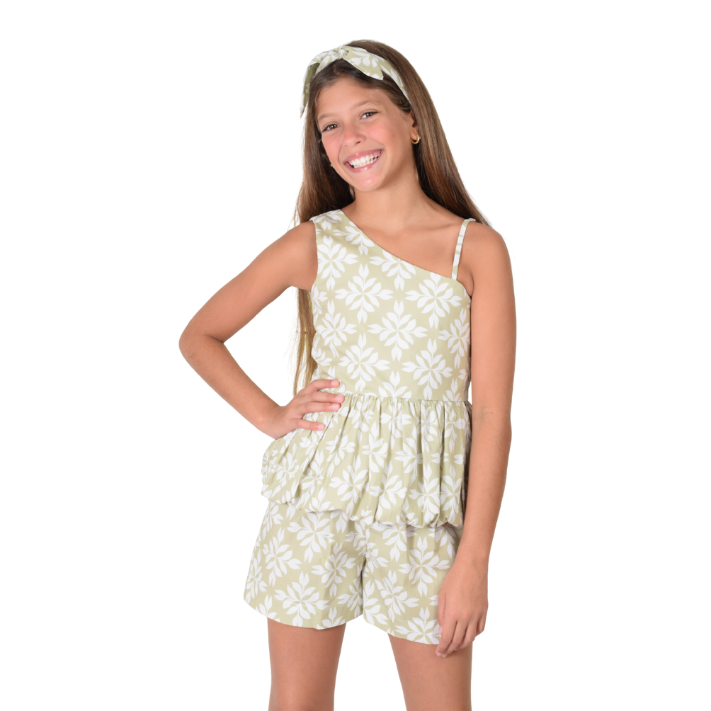 Zocca Kids | Blusa Globo de un Hombro y Short de Pliegues para Niña