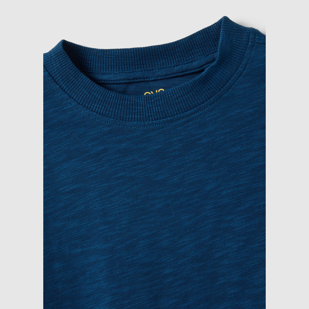 OVS | Camiseta azul de algodón puro de corte oversize cuello redondo infantil