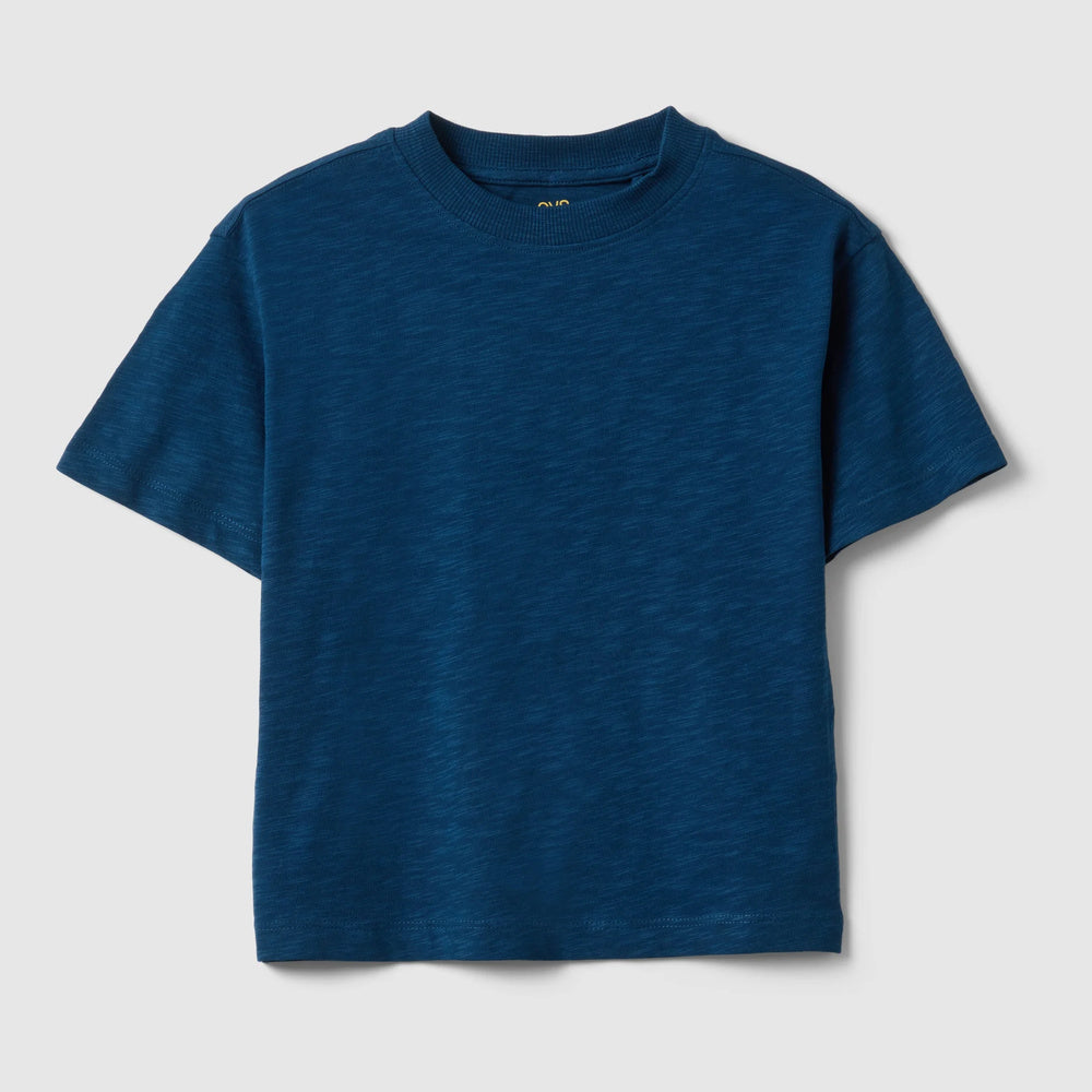 OVS | Camiseta azul de algodón puro de corte oversize cuello redondo infantil