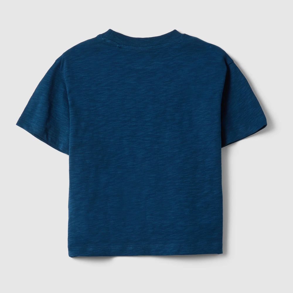 OVS | Camiseta azul de algodón puro de corte oversize cuello redondo infantil