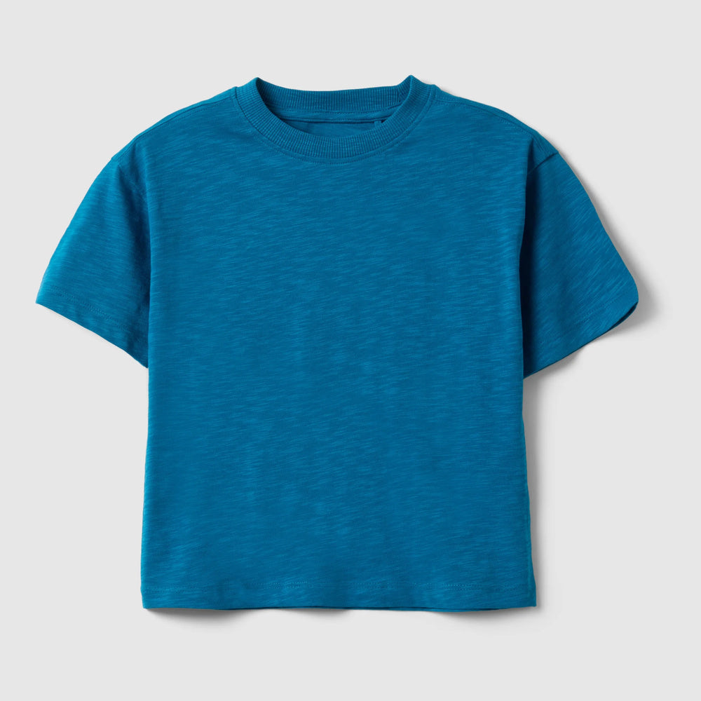 OVS | Camiseta azul de algodón de corte oversize cuello redondo infantil
