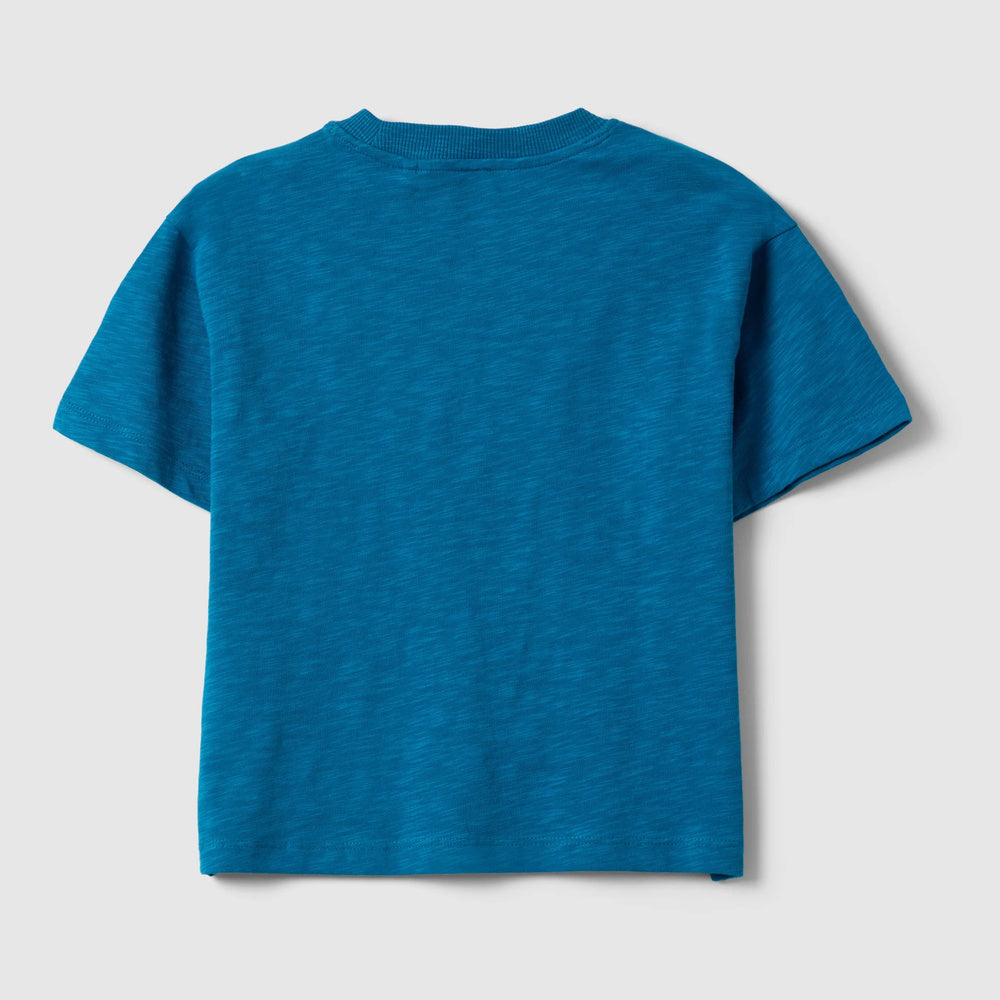 OVS | Camiseta azul de algodón de corte oversize cuello redondo infantil