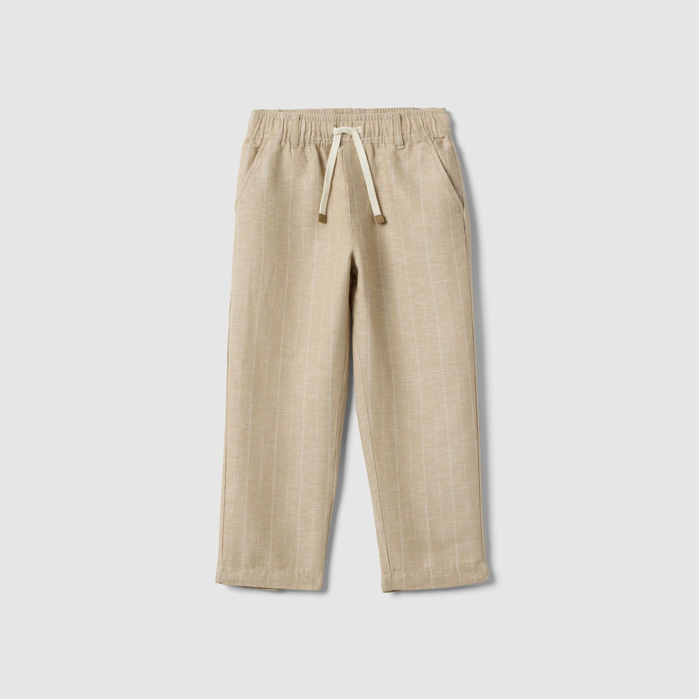 OVS | Pantalón Beige de Mezcla de Lino con Diseño a Rayas Infantil