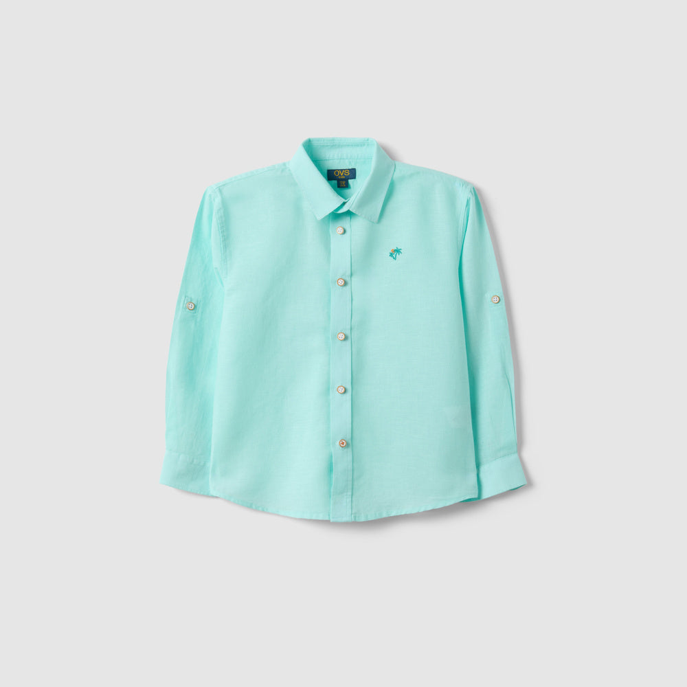 OVS | Camisa Azul de Mezcla de Lino con Bordados para Niño