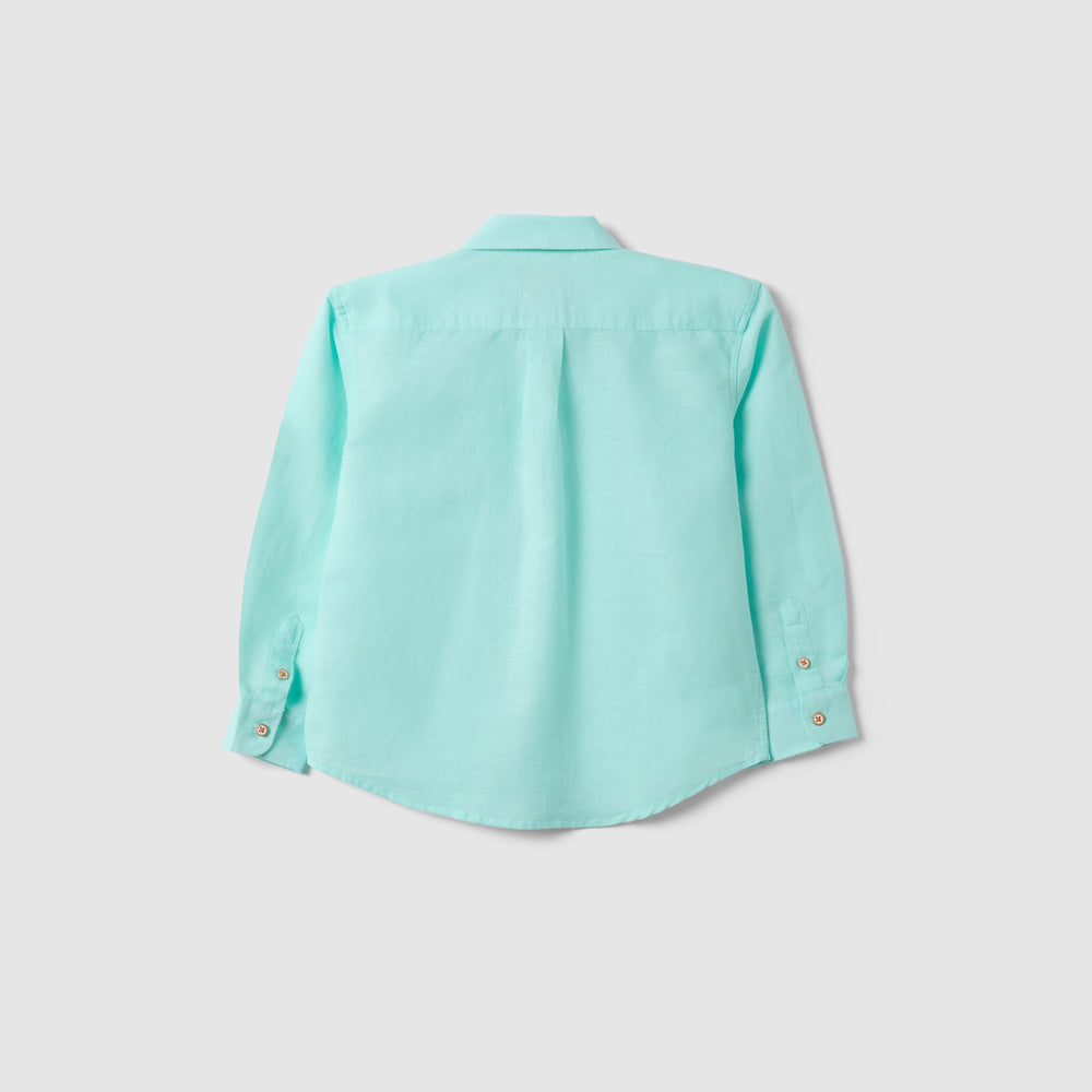 OVS | Camisa Azul de Mezcla de Lino con Bordados para Niño