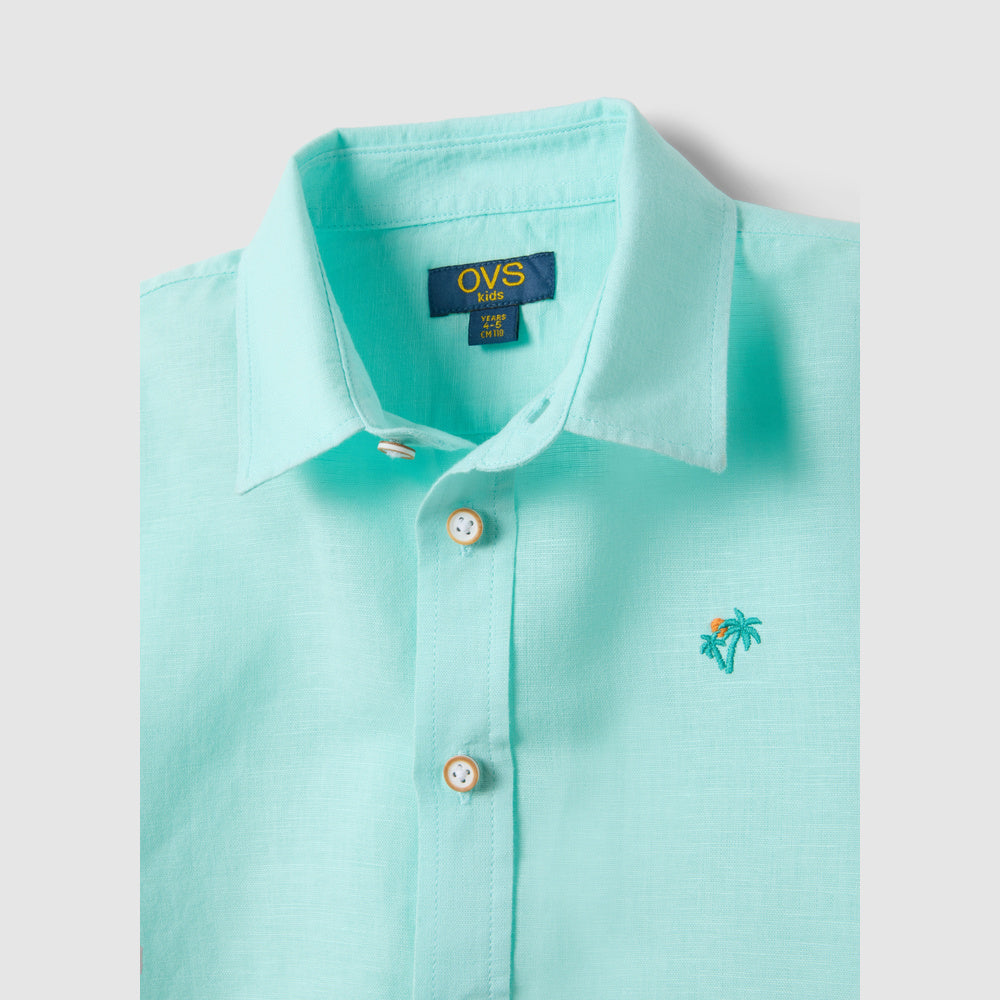 OVS | Camisa Azul de Mezcla de Lino con Bordados para Niño