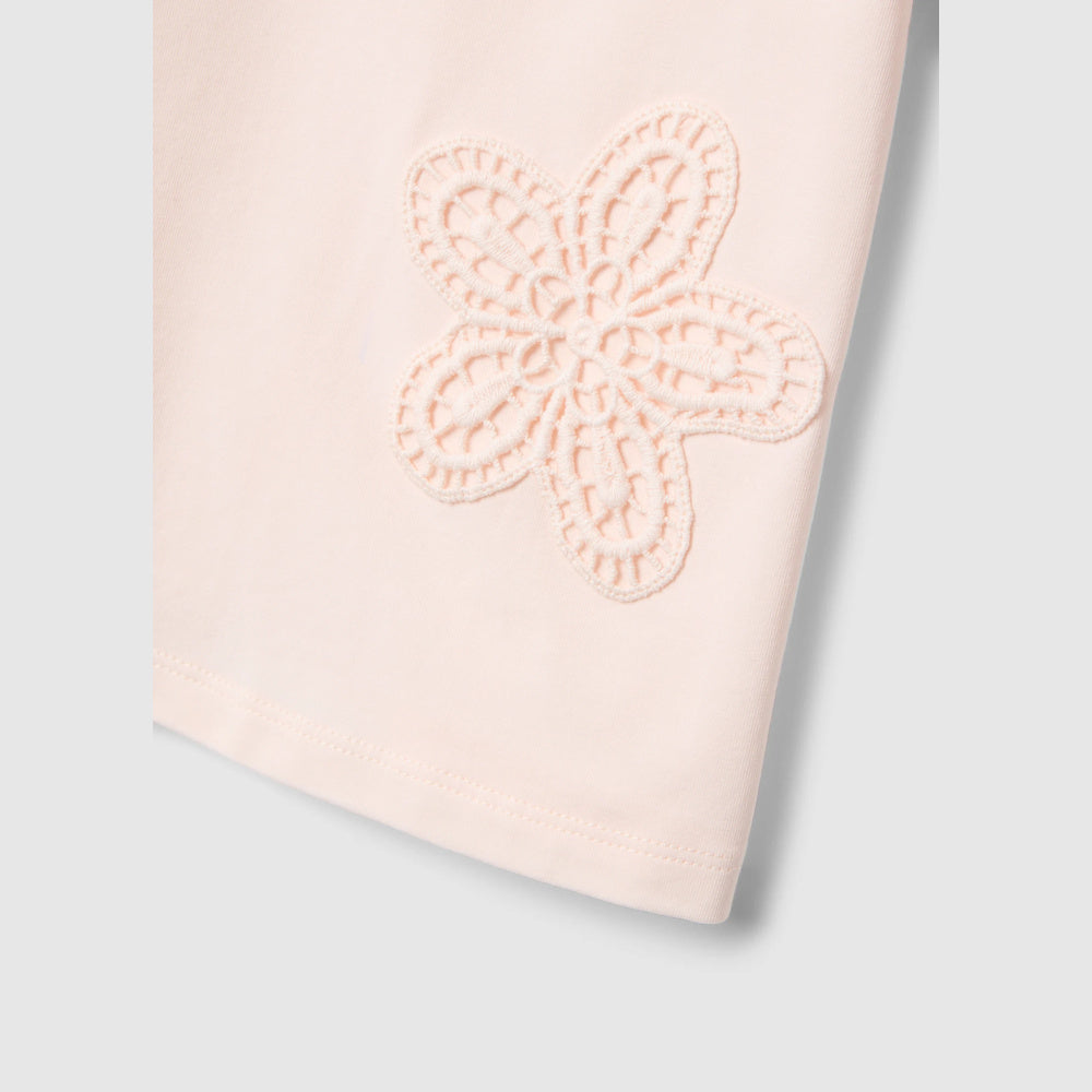 OVS | Camiseta rosa de algodón elástico con bordado floral para niña
