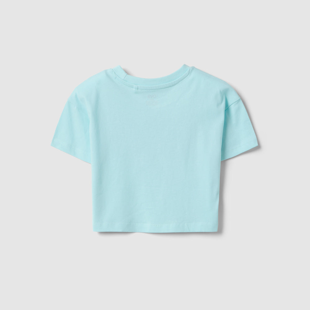 OVS | Camiseta Azul de Algodón Puro de Corte Boxy con Estampado para Niña