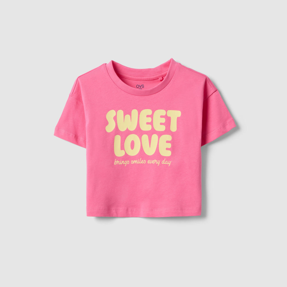 OVS | Camiseta Rosa de Corte Boxy con Estampado para Niña