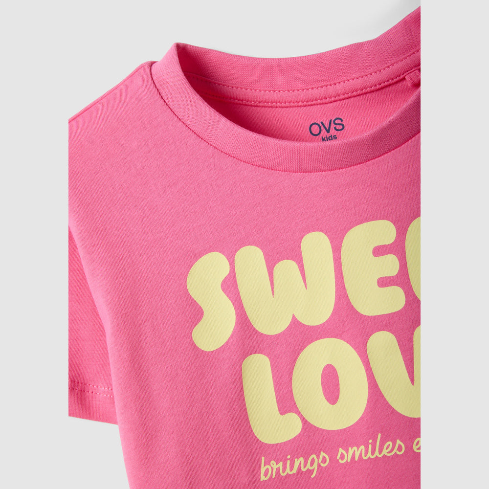 OVS | Camiseta Rosa de Corte Boxy con Estampado para Niña