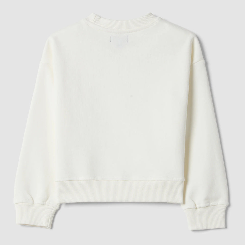 OVS | Sudadera blanca de algodón puro con bordado floral para niña