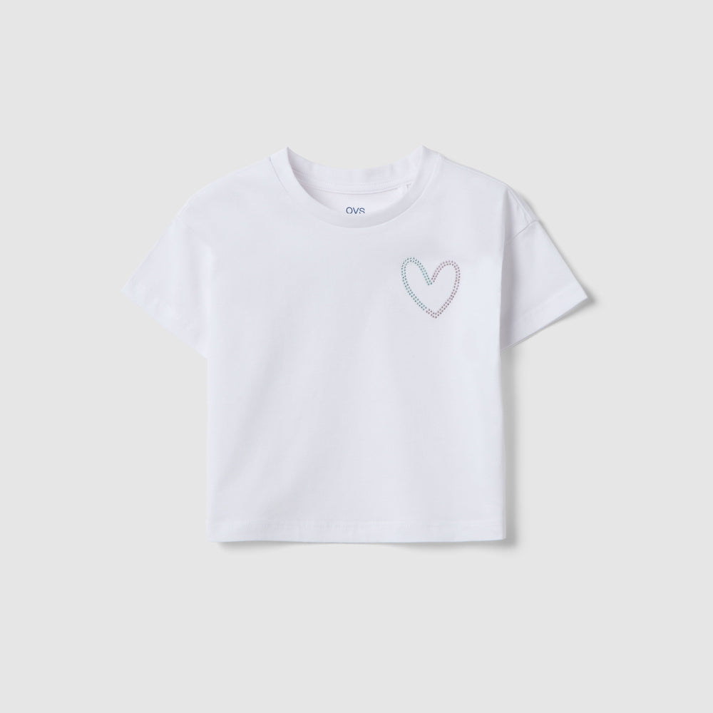 OVS | Camiseta de corte Boxy con Detalle de Corazones para Niña