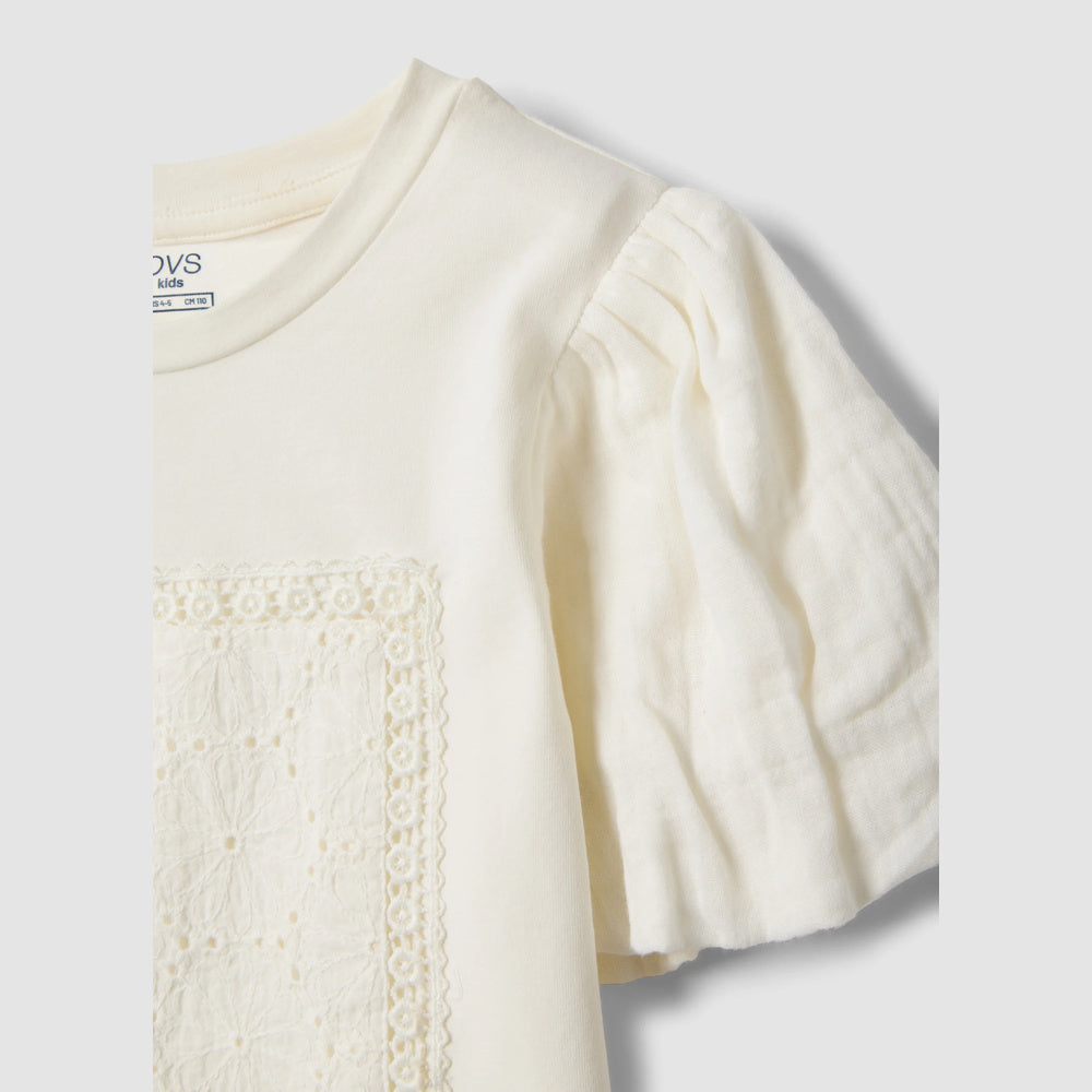OVS | Camiseta blanca de algodón elástico con estampado y detalle cut-out para niña