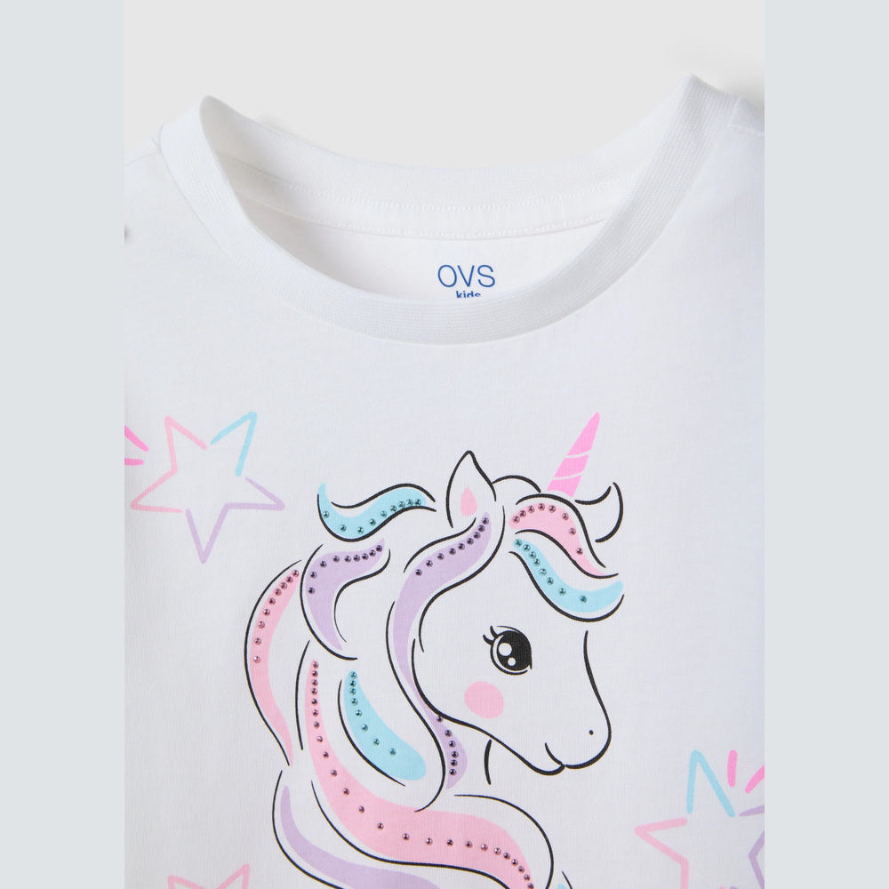 OVS | Camiseta blanca de algodón con estampado para niña