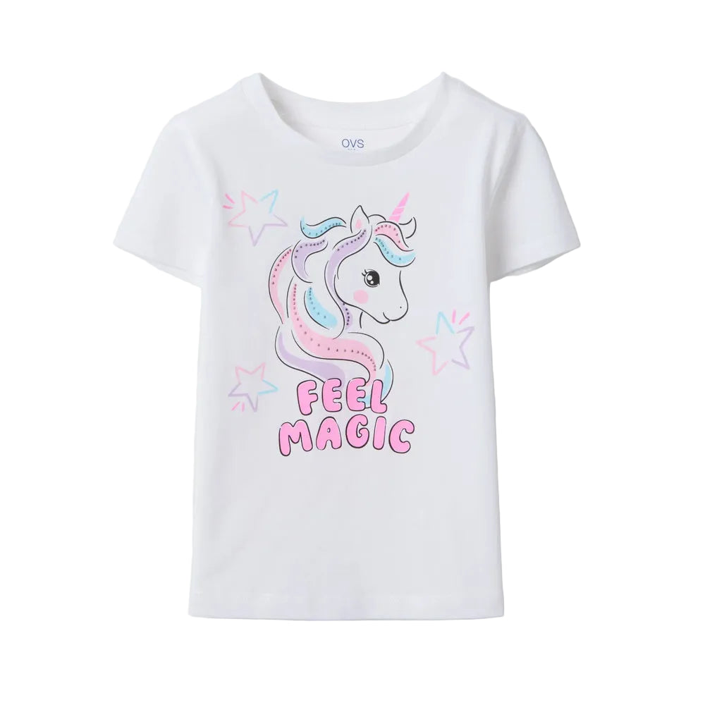 OVS | Camiseta blanca de algodón con estampado para niña