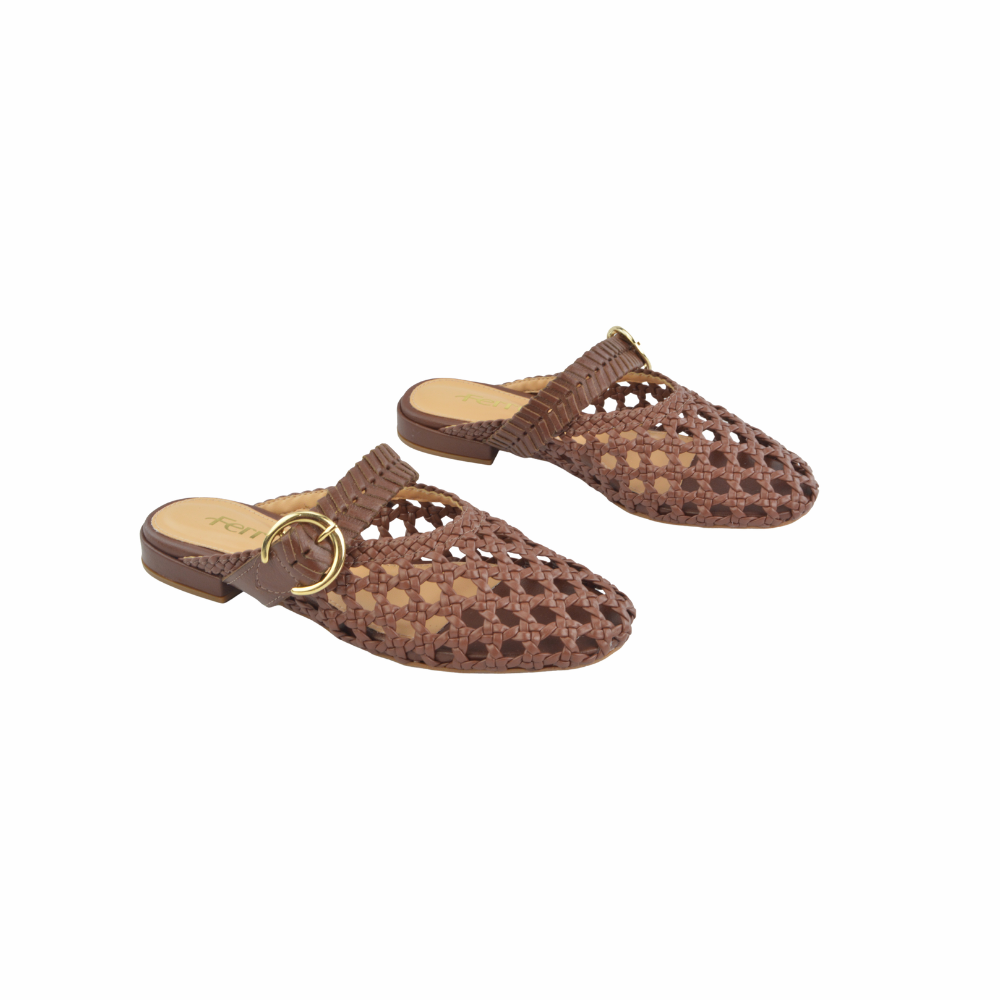 Mule Flat Tramado Handmade Chocolate Ferrucci - vista 2