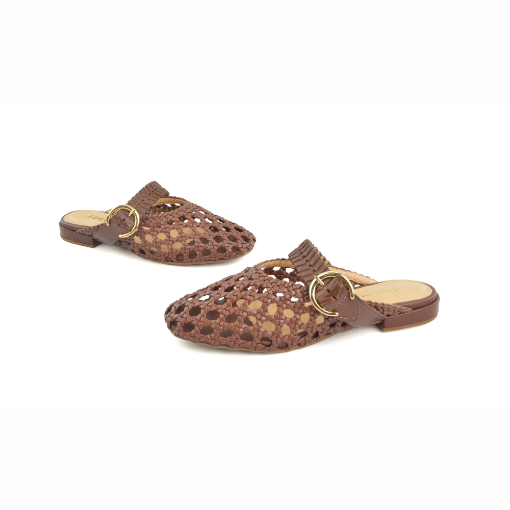 Mule Flat Tramado Handmade Chocolate Ferrucci - vista 3