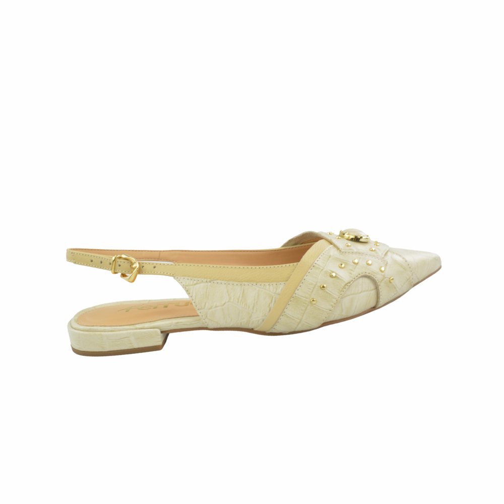 Flat Punta Hoja Cuero Croco Italiano Off White Ferrucci - vista 1