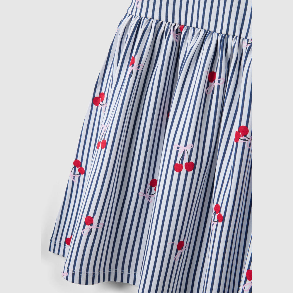 OVS | Vestido azul de algodón puro con diseño a rayas y volantes para niña